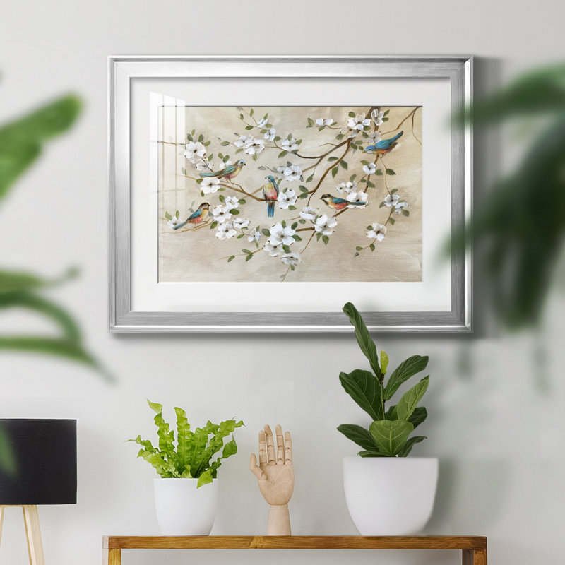 Oiseaux d'une plume - peinture encadrée, H 18,5 po x l 24,5 po x P 1,5 po, Cadre argenté