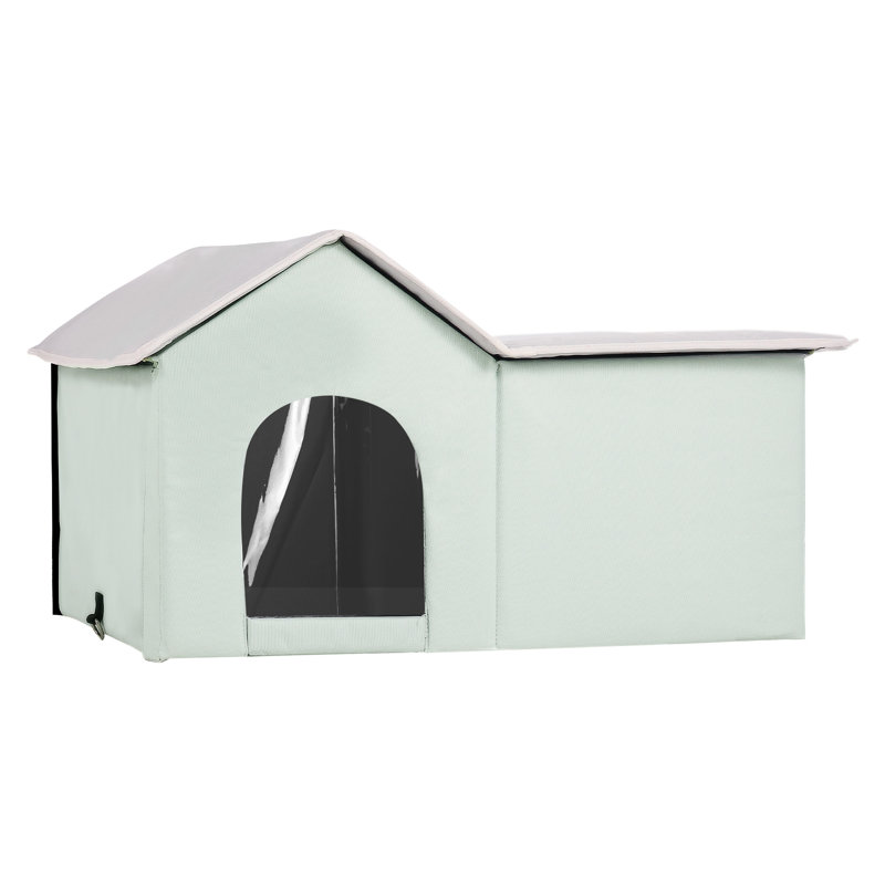 Grande maisonnette pliante chauffée pour chat avec coussin chauffant imperméable de 18 W, élévation de la température de 20 ° C, protection contre les coupures de courant, thermostat intelligent, isolation en aluminium et coton perlé, couverture pour
