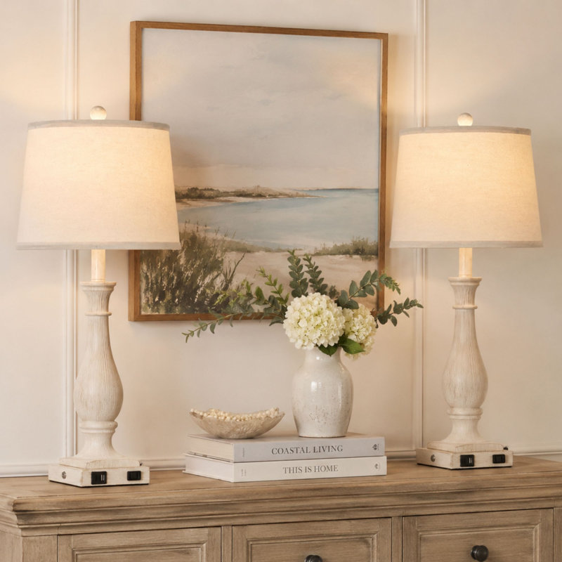 Lampes de chevet modernes à intensité variable de 29 po avec deux ports USB et ampoules DEL, Beige