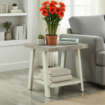 Table d'appoint moderne avec design imitation grain de bois et finition gris anthracite