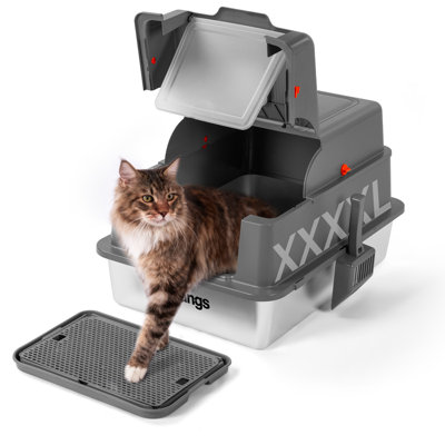 Bac à litière en acier inoxydable XX XXL, très grand litière pour chat Maine, L 28 po x l 20 po x H 17 po, bacs à litière fermés en métal pour grand chat, familles multi-chats convenables, côtés hauts