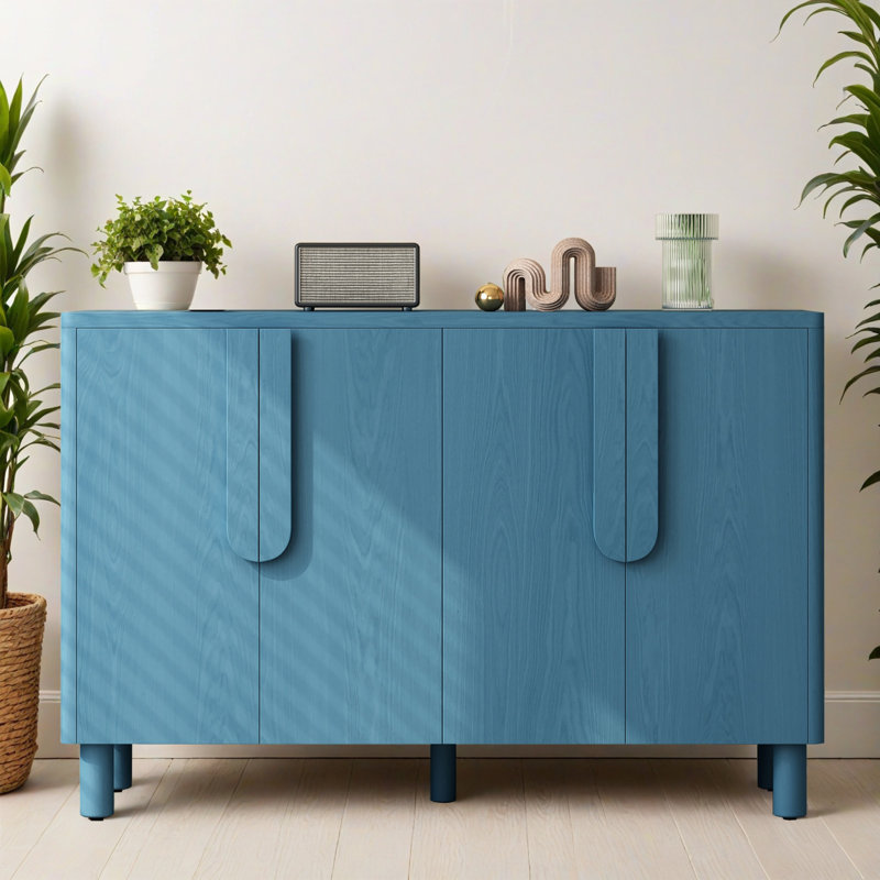 Buffet 47,82 "avec rangement, buffet en bois à 4 portes avec tablettes réglables pour la salle à manger et le salon, Marine