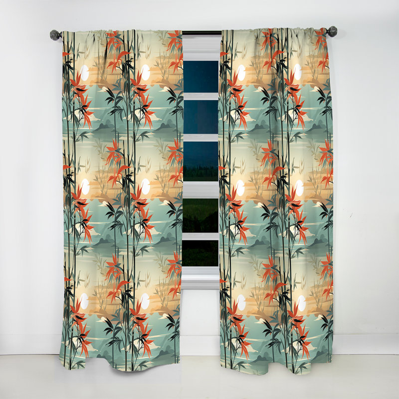 Mirage de bambou vert et orange motif tropical I - Rideau floral - Velours obscurcissant - 1 panneau, L 52 po x L 108 po