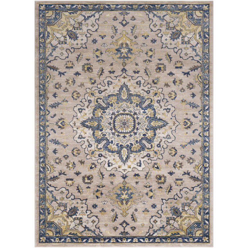 Tapis bleu marine / beurre Tonya, Rectangle 5 pi 3 po x 7 pi 3 po