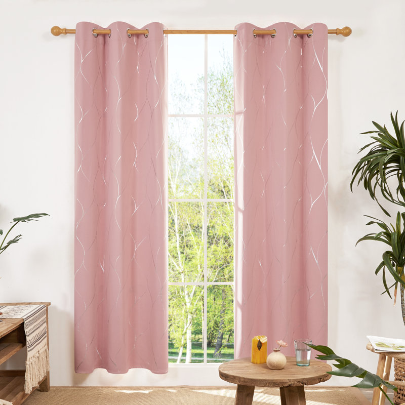 Seligman Wave Foil Printed Room Darkening Thermal Curtains, Coral Pink, Width 168 x Drop 138 cm