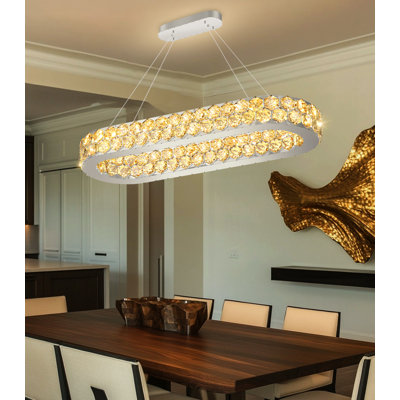 Lustre 32 po ovale moderne en cristal argenté