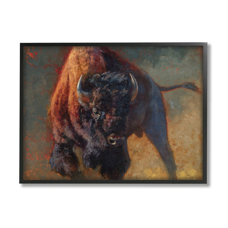 «Running Bull Portrait Masculine Clever Pose» par Julie T. Chapman - impression d'art graphique, H 24 po x l 30 po x 1,5 po