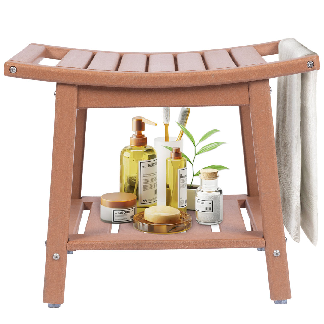 Oberst 21.7"W HDPE Shower Bench Stool with Storage Shelf Waterproof Shower Chair Spa Bath Seat Winston Porter 