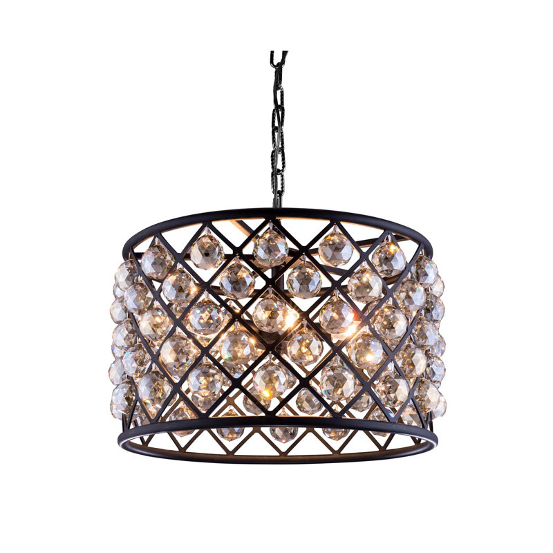 Swinney 6 - Light Dimmable Drum Chandelier, Mocha Brown, Golden Teak (Smoky)