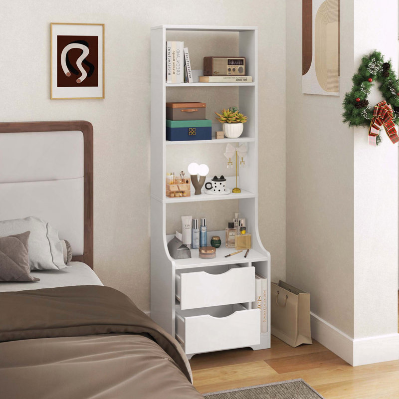 Night Stand Bookshelf Storage Drawers Bedroom Versatile Organizer, White