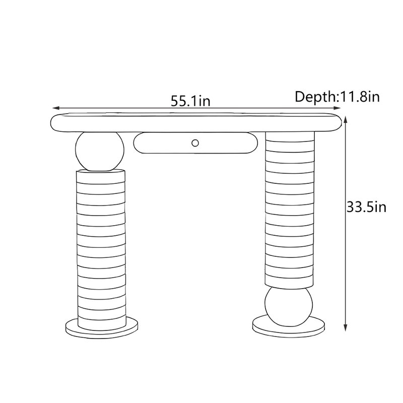 Table d'entrée Mid-Century, H 33,5 po x l 55,1 po x P 11,8 po
