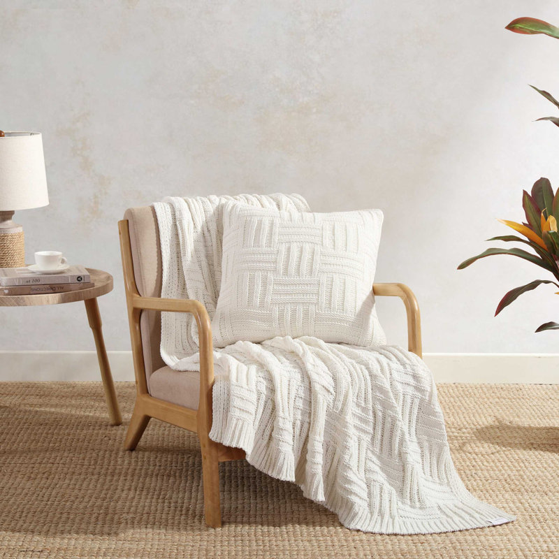 Knitted Throw Blanket, White