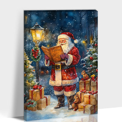 Large Abiel Decor, père Noël chantant la peinture de la scène hivernale, impressions sur toile de vacances, art mural festif pour décorations de Noël, cadeaux, décor de maison de ferme, 20 po x 30 po