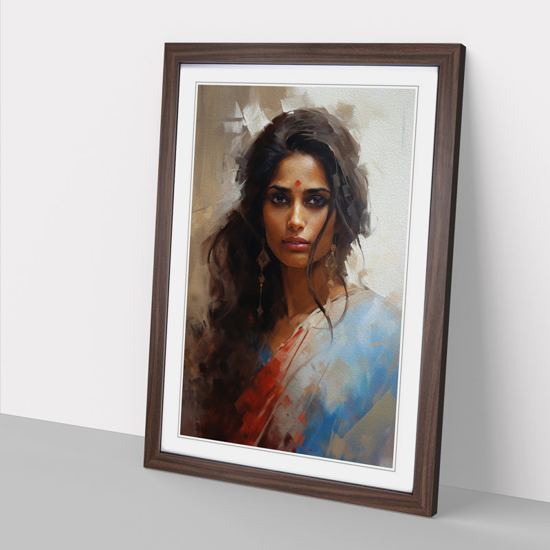 Indian Woman Gestural No.2 - Framed Print, Walnut Framed, 46cm H x 34cm W x 2cm D