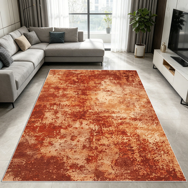 1PC Terracotta Rust Distressed Abstract Marbled area rugs for Living Room, Soft, All seasons, Easy-maintain, Washable Indoor mat, Farmhouse suitable for dining room, bedroom, entryway, kitchen, patio, home office, Home Decor, Outdoor Decor.