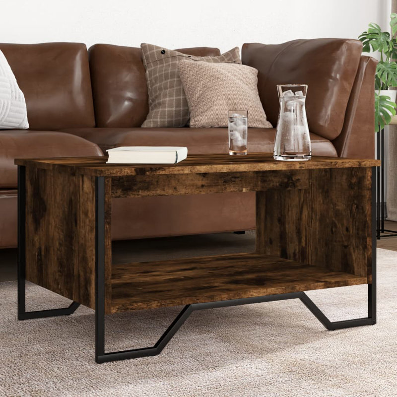 Akkie Coffee Table with Storage, Smoked Oak, Smoked Oak/Black, 40cm H x 75cm L x 51cm W
