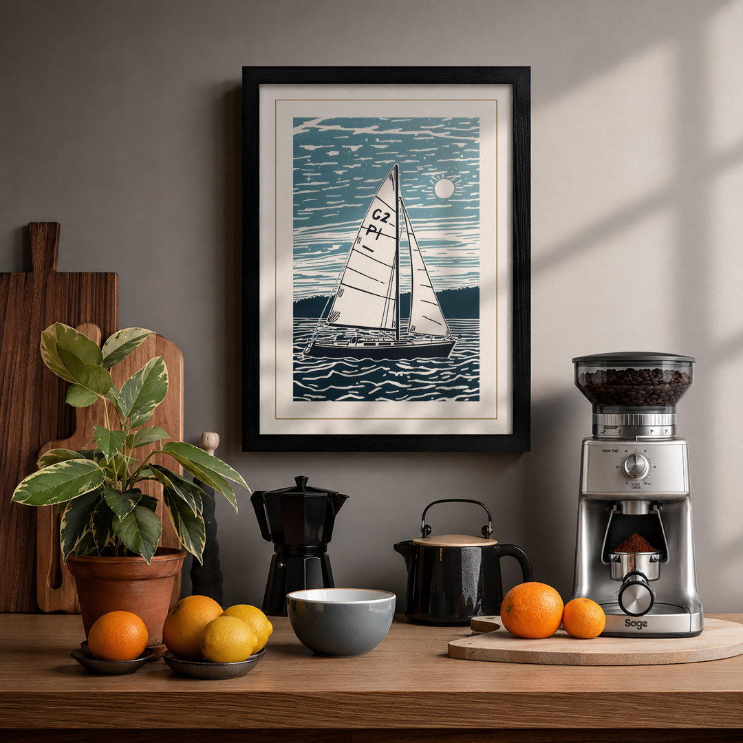 Sailboat on Choppy Waters Coastal - Framed Print
