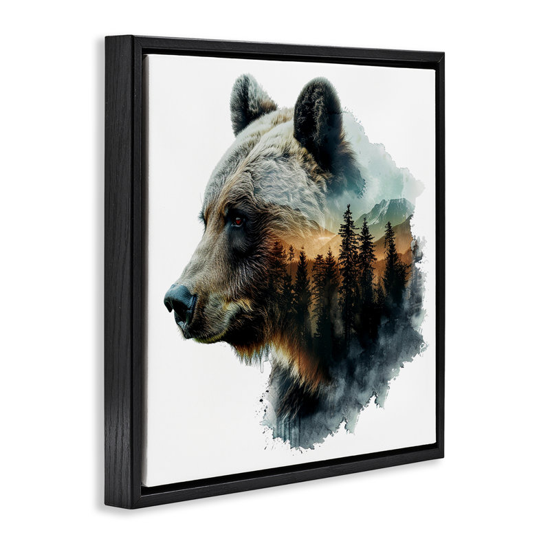  «Bear Woodland Silhouette», art mural encadré par LSR Design Studio, H 18 po x l 18 po, Cadre flottant noir de jais