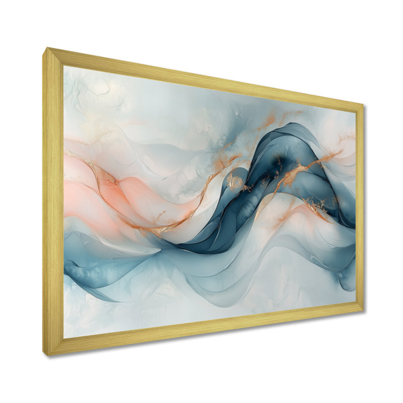 Octavus fondations fluides de marbre quartzite II - art mural abstrait en marbre, H 30 po x l 40 po, Cadre simple, Doré