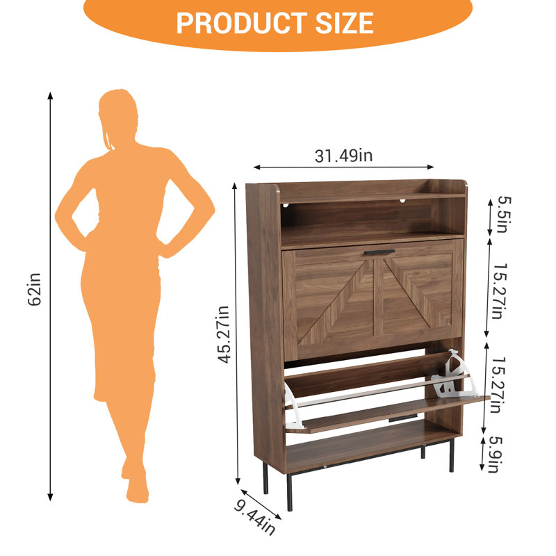Armoire de rangement pour chaussures Farmhouse, Chêne foncé