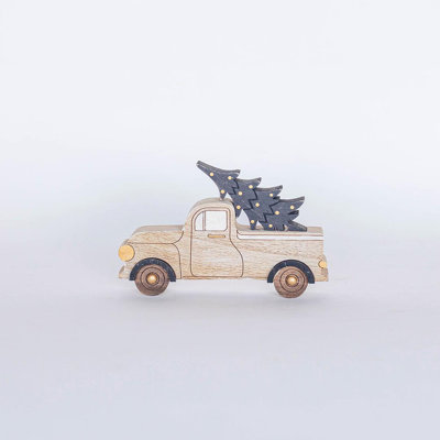 Wooden Pick Up Truck With Christmas Tree Figurine