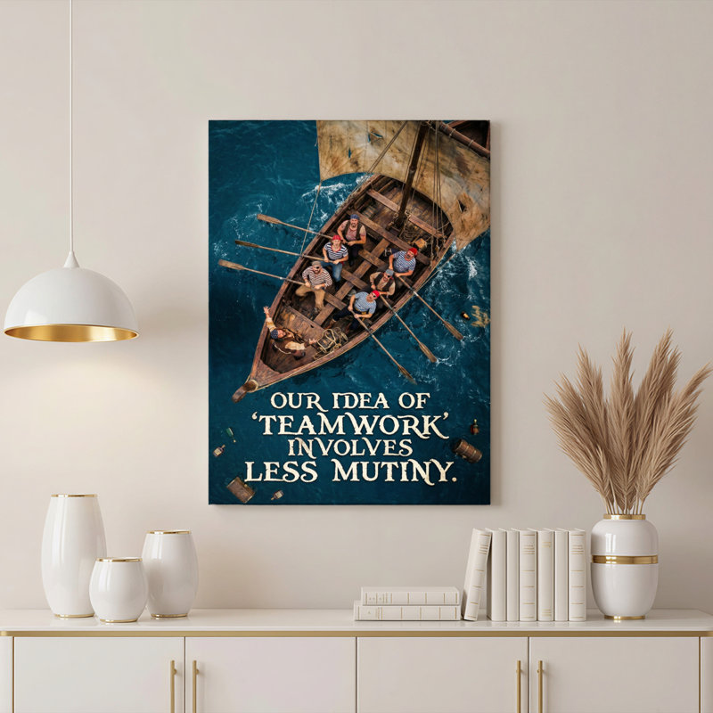 «Nautical Pirate Ship Teamwork», citation sur toile tendue, reproduction d'art sur toile, ensemble de 1, H 18 po x l 12 po