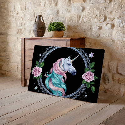Toile, une majestueuse licorne avec un manteau blanc scintillant et un art mural