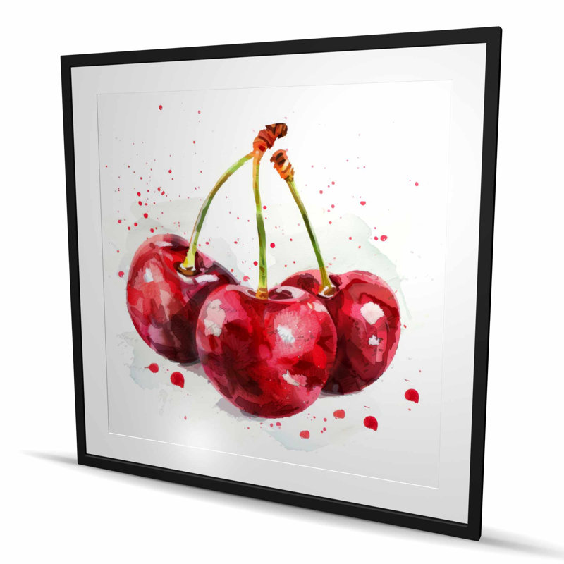 The Cherries - imprimé mat bleu encadré pour la décoration intérieure