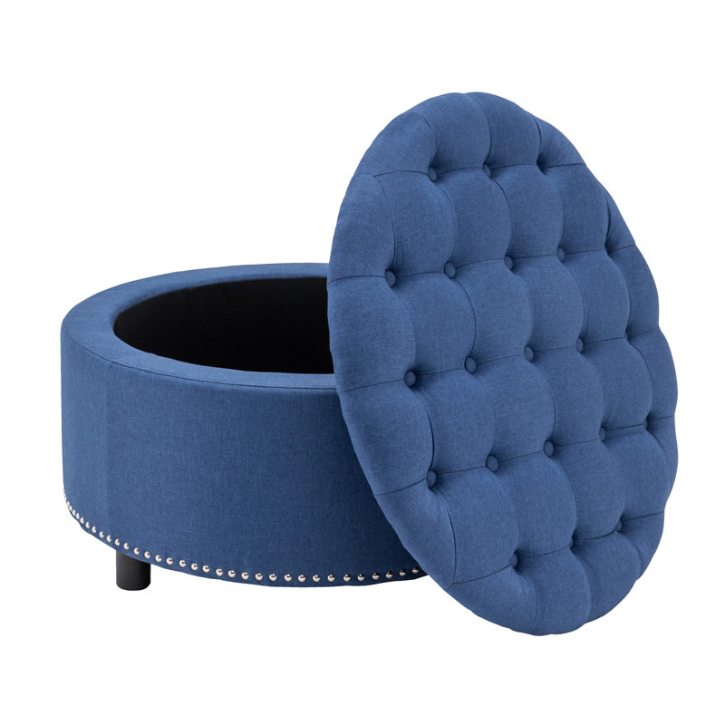 Repose-pieds de rangement en tissu Alessandro, Mélange de polyester bleu