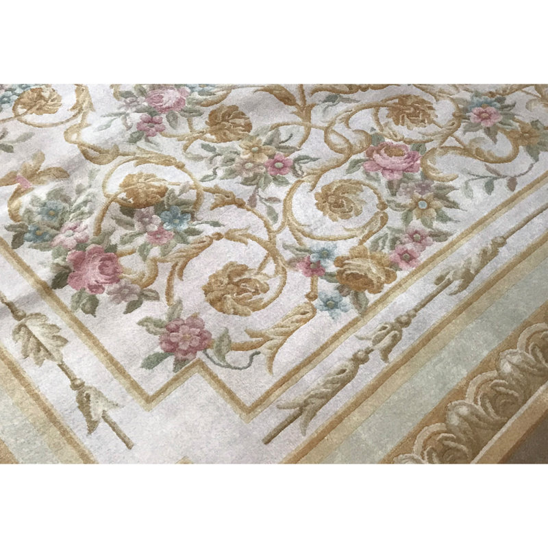 Hand-Knotted High-Quality Ivory and Gold Area Rug