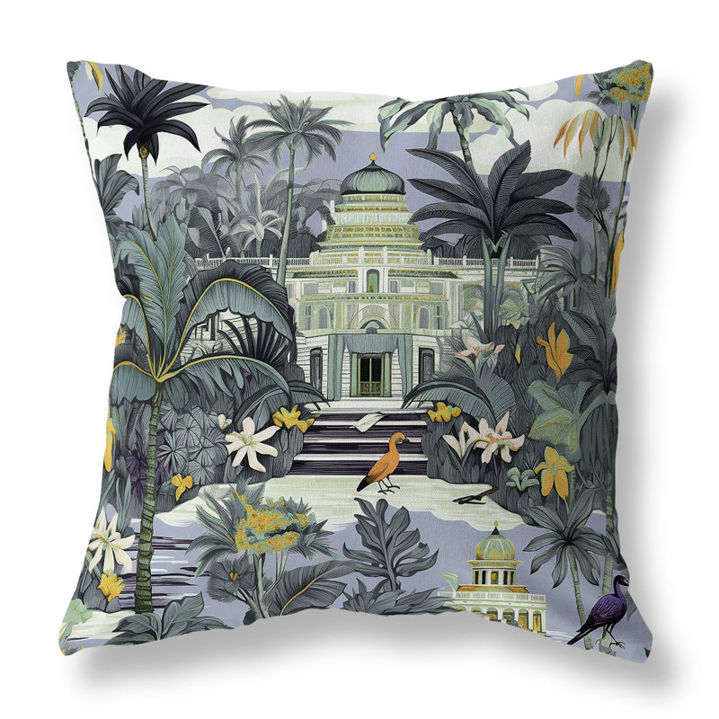Green and Gray Botanical Broadcloth Square Throw Pillow