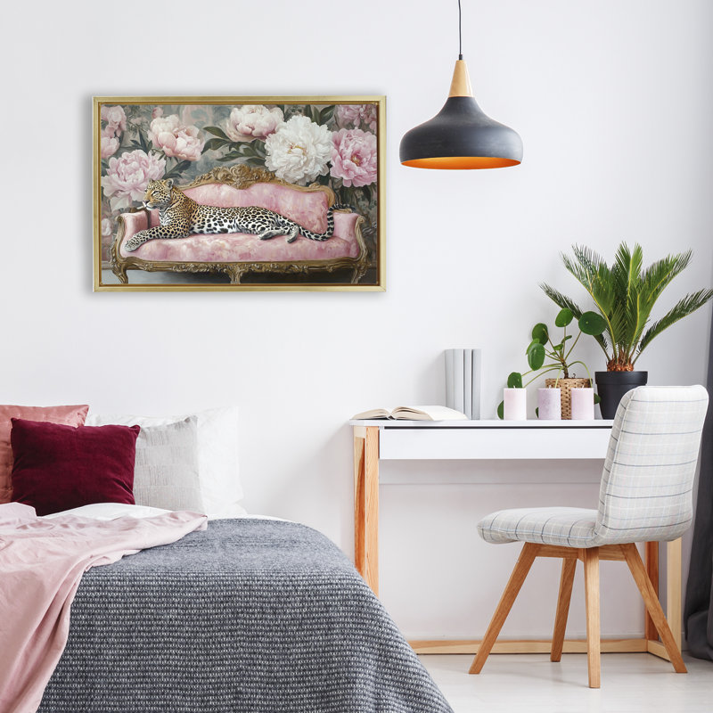 Cadre flottant Where The Leopard Dreams, design par Tina LeCour, Cadre flottant métallique doré, H 17 po x l 25 po