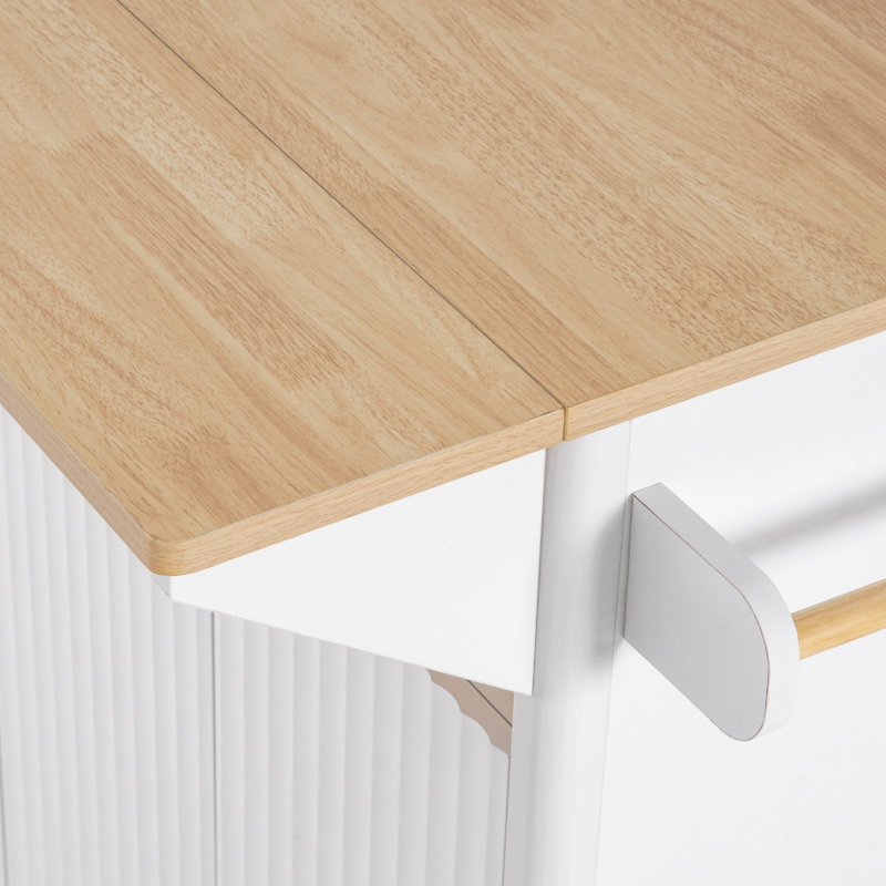 Îlot de cuisine de 55,5 po de large avec abattant, H 35,8 po x l 55,5 po x P 32,7 po, Blanc/naturel