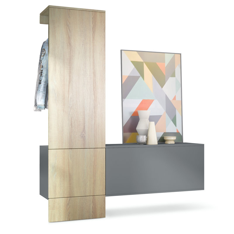 Chappa 156.5 cm W Hallway Set with Shoe Storage, Rough-cut oak