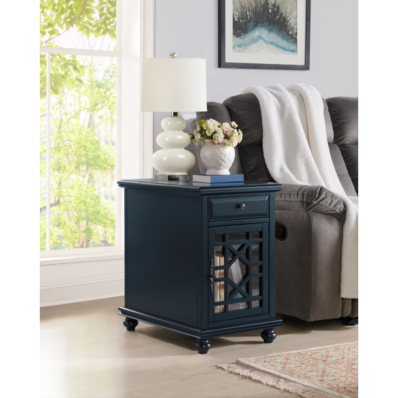 Ahmara End Table with Storage and Built-In Outlets, Catalina Blue Top / Catalina Blue Base