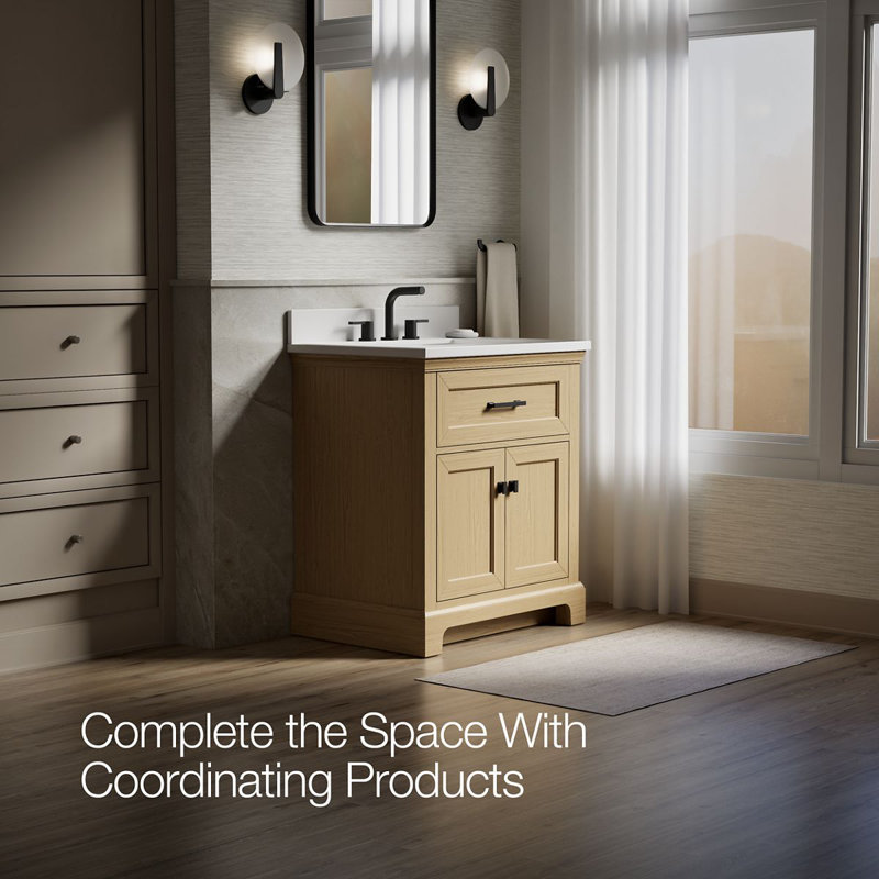 Charlemont 30 In. Bathroom Vanity Cabinet With Sink And Quartz Top, Light Oak, Matte Black, 30"