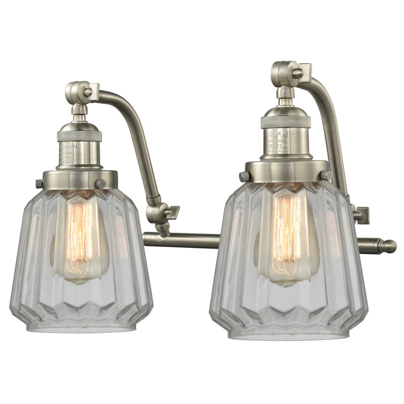 Éclairage pour meuble-lavabo 2 lumières Vinson, Nickel satiné brossé, Transparent, Ampoule non incluse