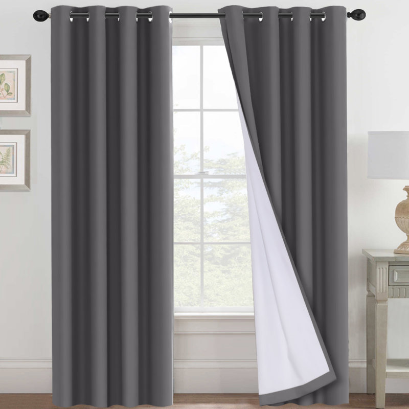 Gray Blackout Grommet Polyester Window Panel Set