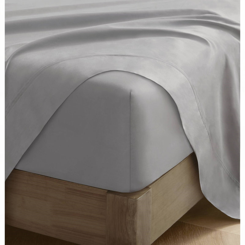 4 Pieces Sateen Sheet Set, Gray, Queen Sheet Set with 2 Pillowcases