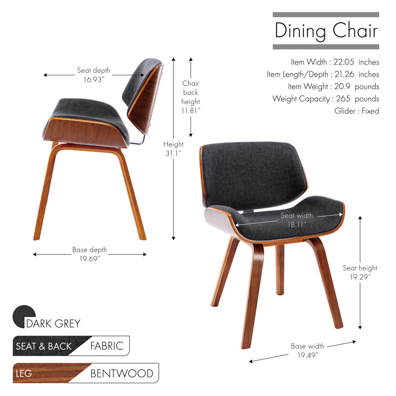 49cm H Upholstered Side Chair, Dark Grey Fabric