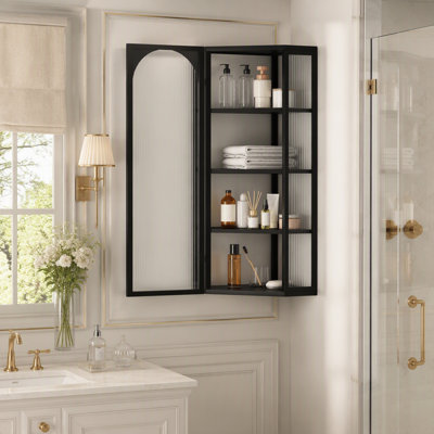 Modern Minimalist Glass Door Wall Mounted Corner Cabinet with Four-tier Storage, for Small Spaces and Elegant Home Decor