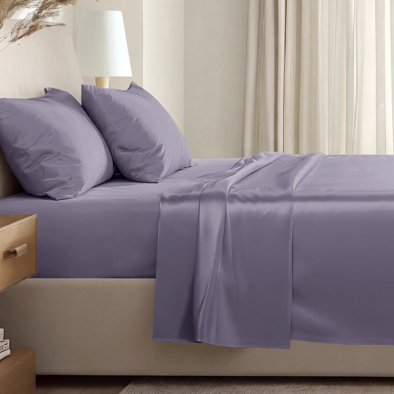 400 Thread Count Sateen Sheet Set, Queen Sheet Set with 2 Pillowcases, Dusty Purple