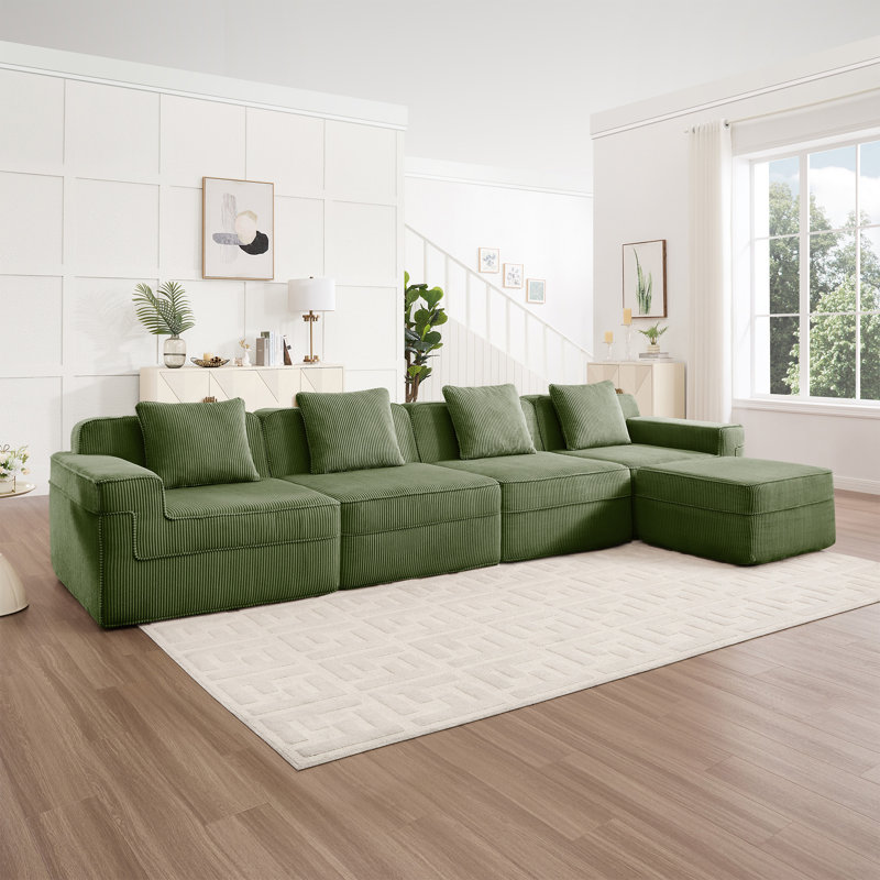 Canapé modulaire en L à 4 places, Vert