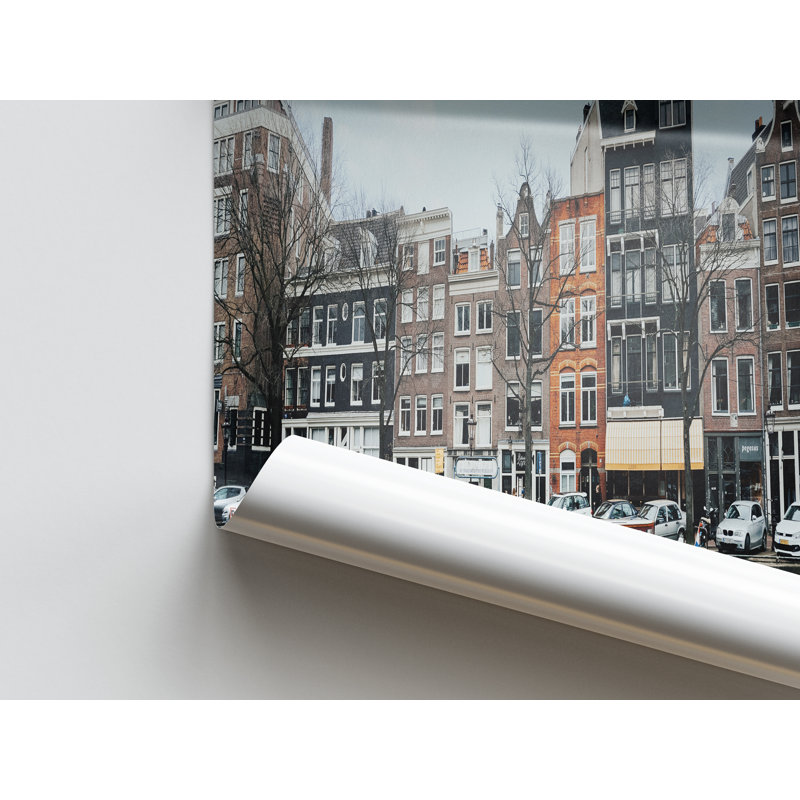 Amsterdam Winter Scene 3D Canvas Wall Art - Modern Netherlands Canal Print Decor, 60 cm H x 90 cm W, White Floater Framed