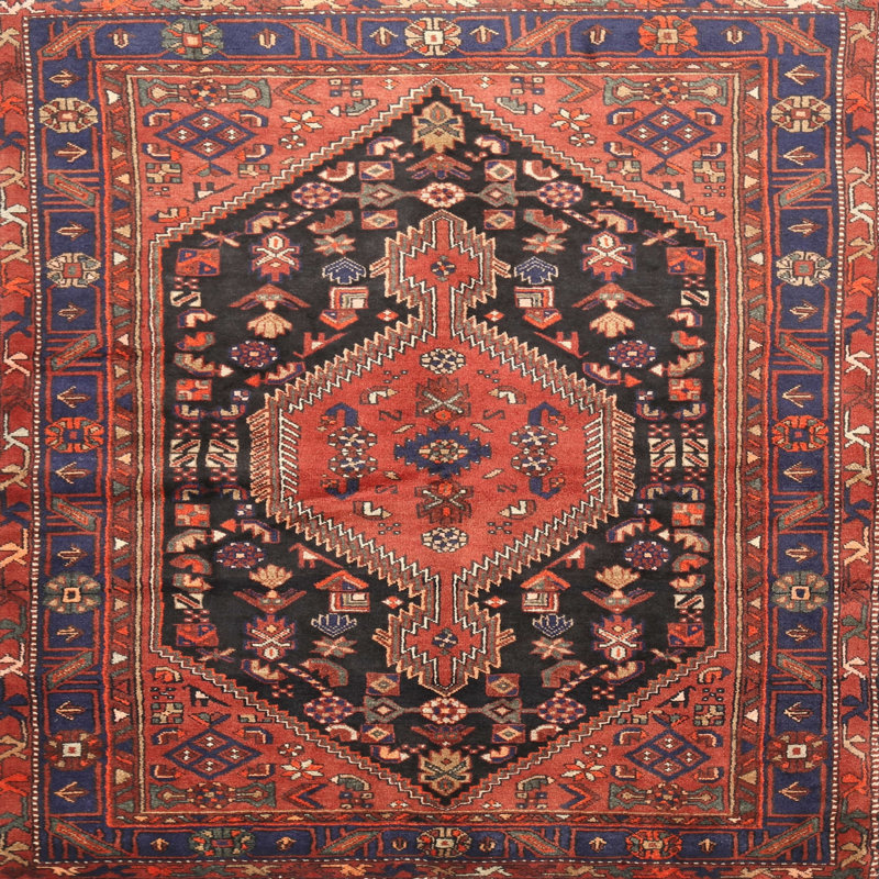 Tapis brun / rouge traditionnel, Carré 5 pi