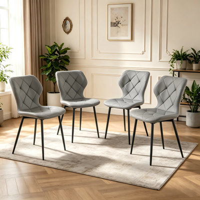 Faux Leather Upholstered Dining Chairs with Wide Curved Back and Metal Frame
