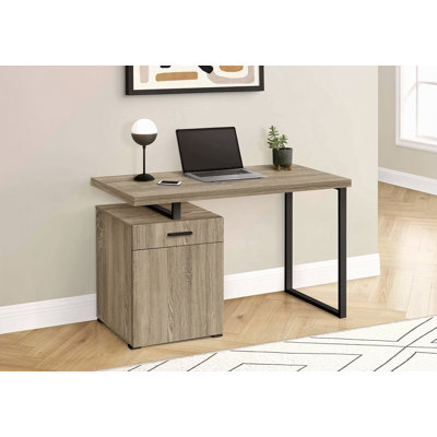 Bureau d'ordinateur, bureau personnel, ordinateur portable, installation à gauche, à droite, tiroirs de rangement, L 48 po, bureau, métal stratifié brun, contemporain, moderne