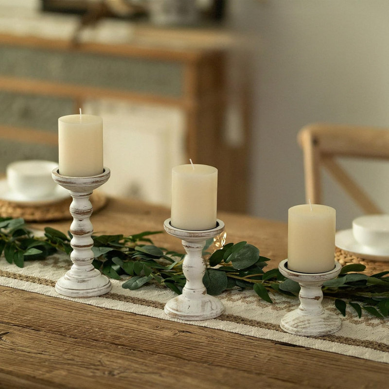 Porte-bougies en bois pour pilier: Ensemble de 3 porte-bougies rustiques en bois blanc