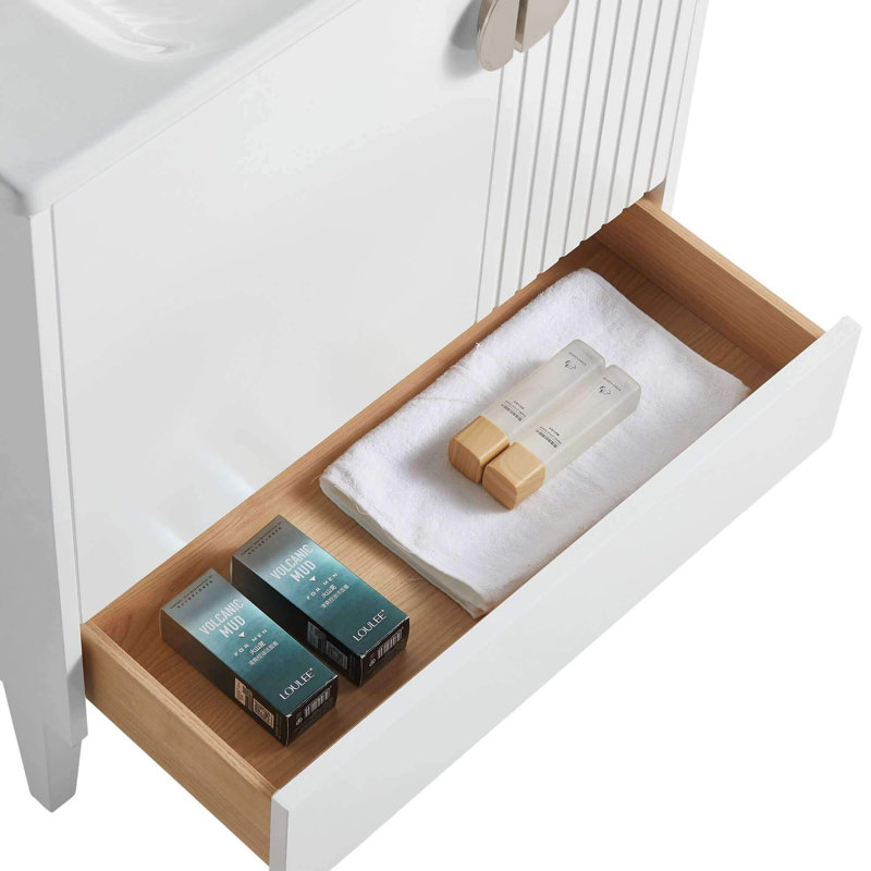 Ensemble de meuble-lavabo simple 30 po Saimah, Blanc mat, Nickel satiné