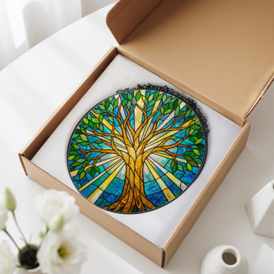 7.8"H Tree Of Life Stained Glass Window Panel